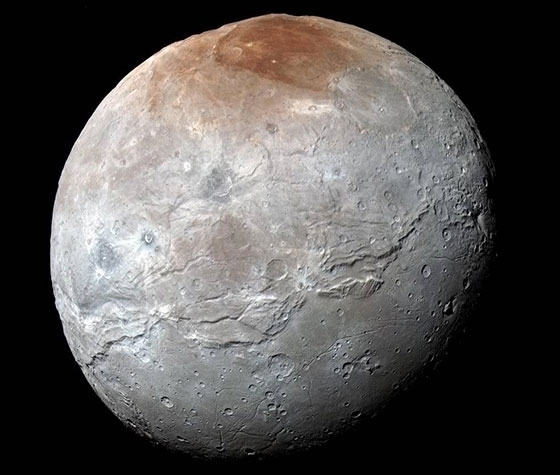Charon in Enhanced Color NASA's New Horizons captured this high-resolution enhanced color view of Charon just before closest approach on July 14, 2015.Credits: NASA/JHUAPL/SwRI