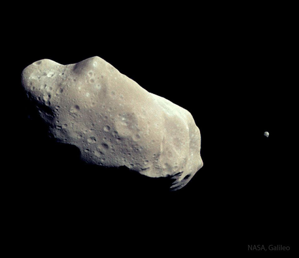 Image of the two rocks in pitch black space resembling 2 potatoes