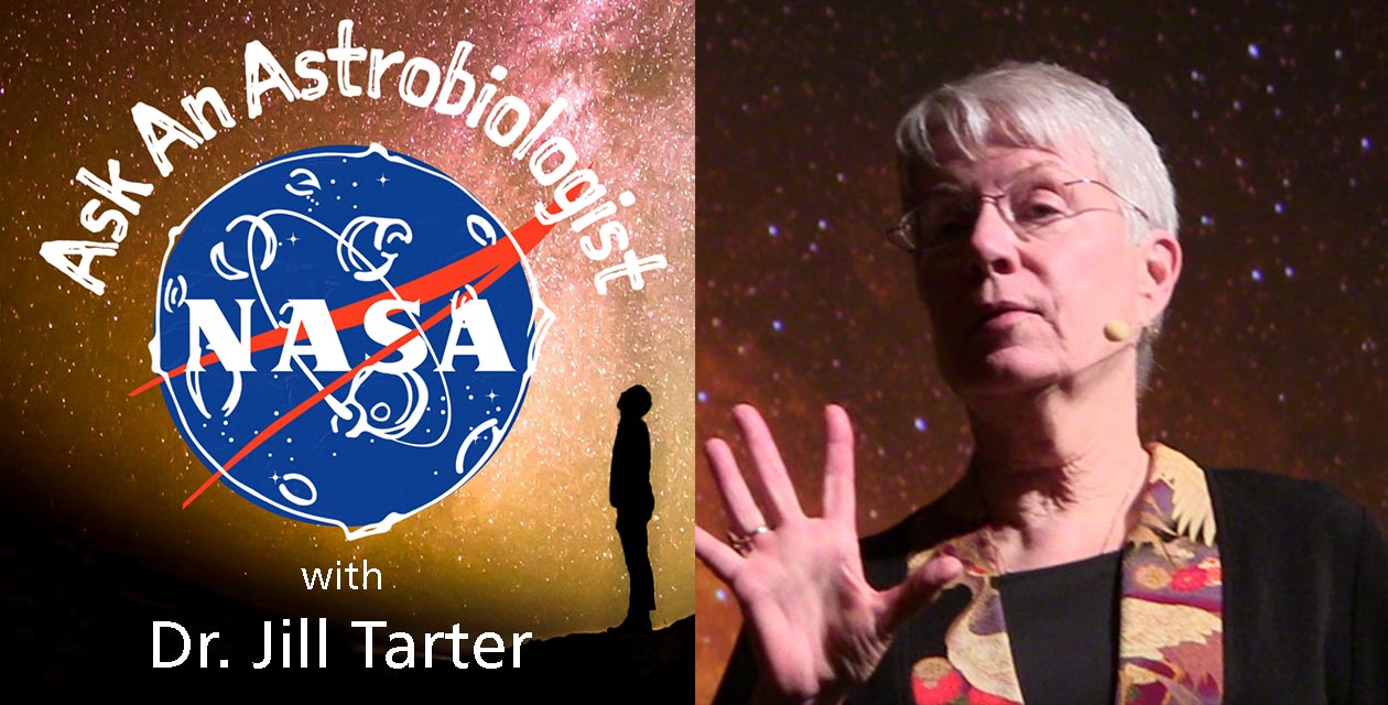 Ask an astrobiologist logo with image of Jill Tarter