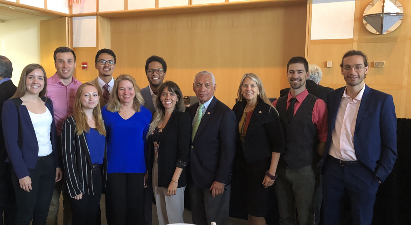 Dava Newman (third from right) and her MIT students with other panelists and guests