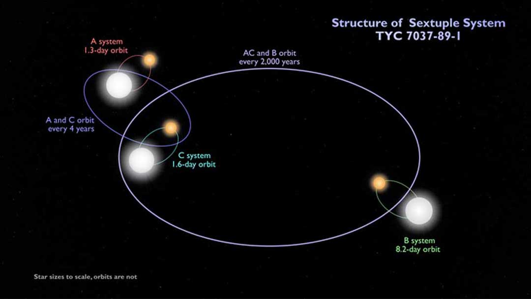 Sextuple star system schematic