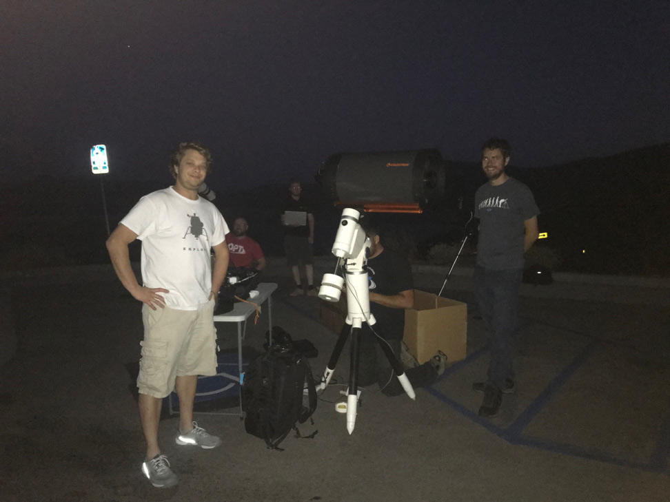 another image of the OPT team at Lake Henshaw with the eVscope at night