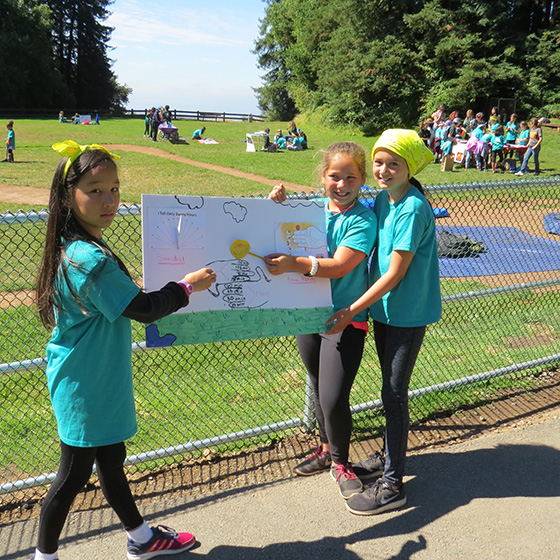 girls presenting poster