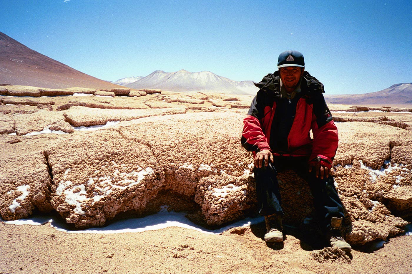 One of the first expeditions. Macario sitting on one of the stromatolites…