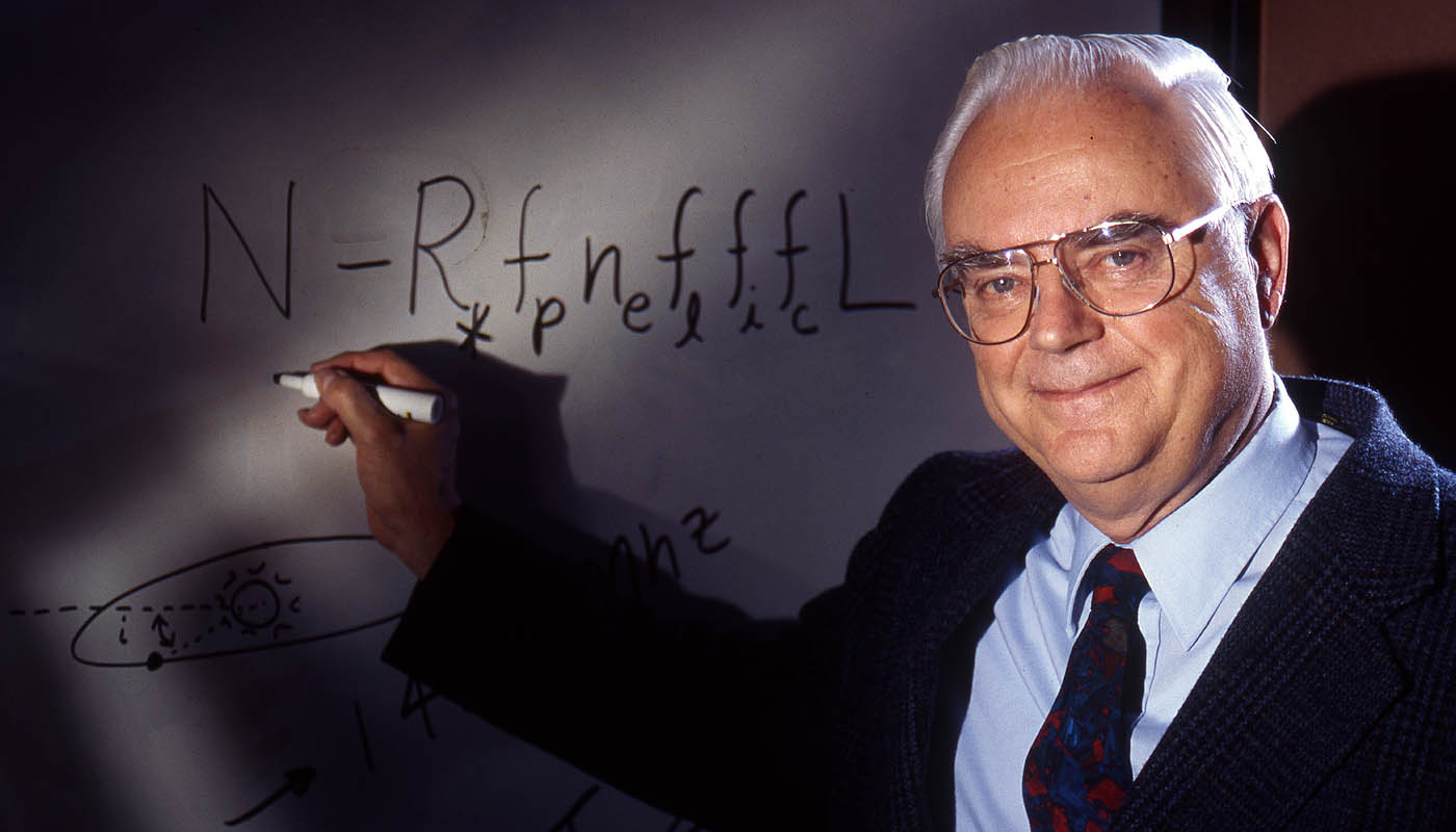 Frank Drake writing down the Drake equation