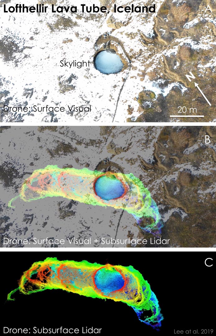 Drone-LiDAR mapping of the “skylight” entrance area of the Lofthellir Lava Tube Ice Cave in Iceland.