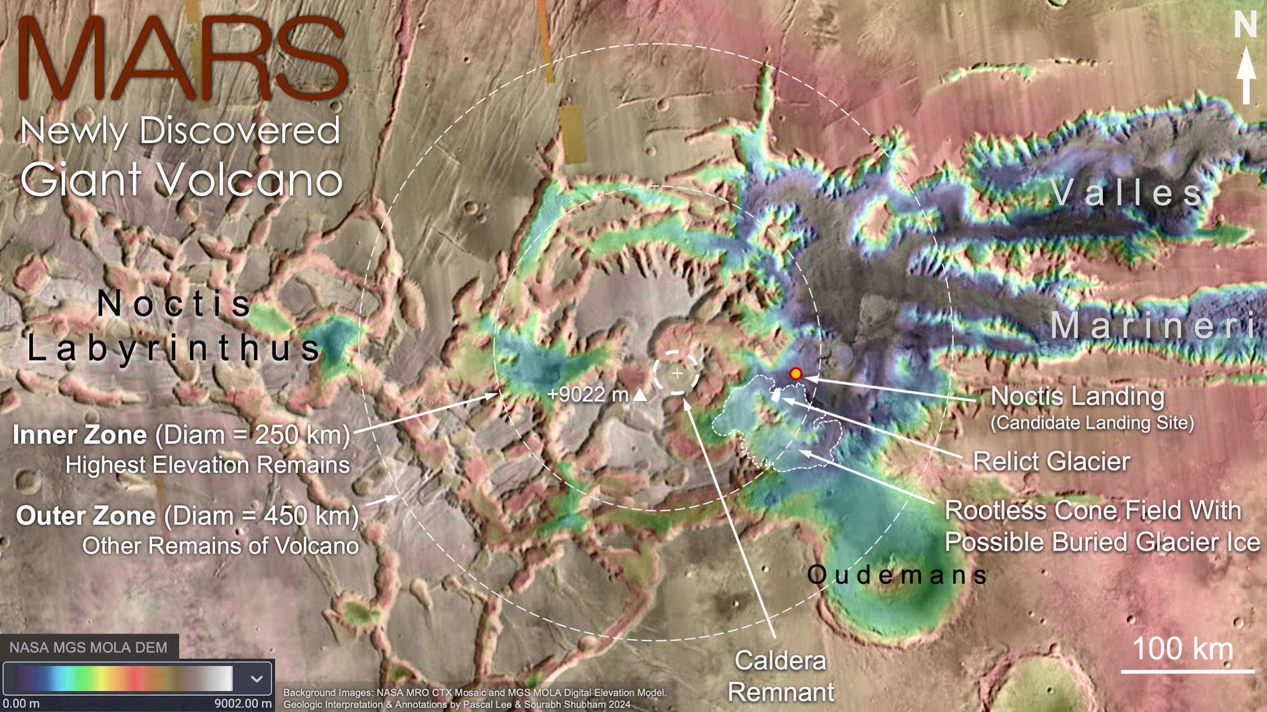 Figure 3: Topographic map of the Noctis volcano.