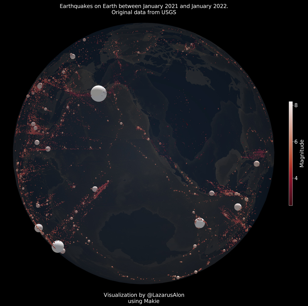 Visualization of Earthquakes in the last year