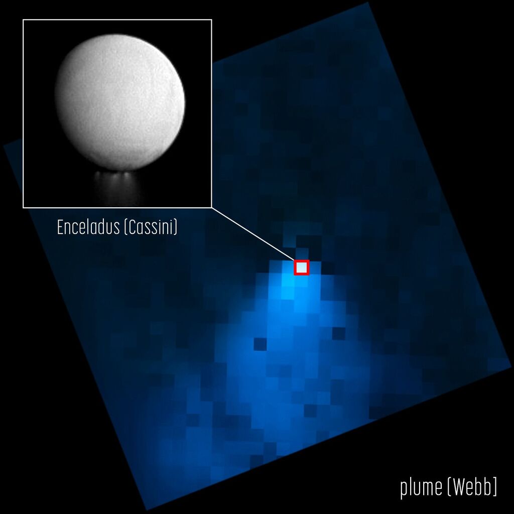 Plumas pixeladas, mas visíveis, de Encélado