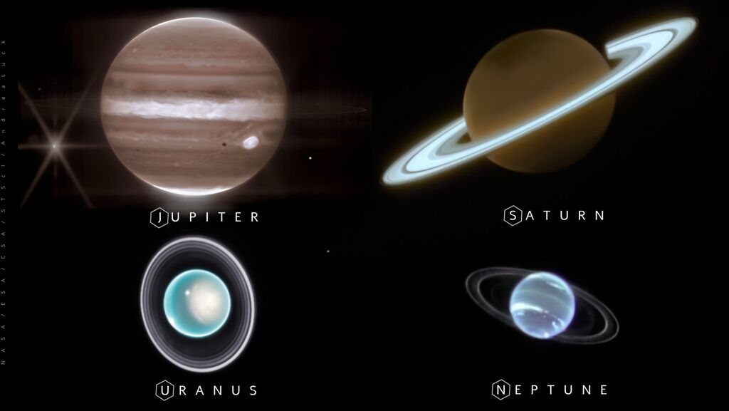 glowing images of the 4 gas giants