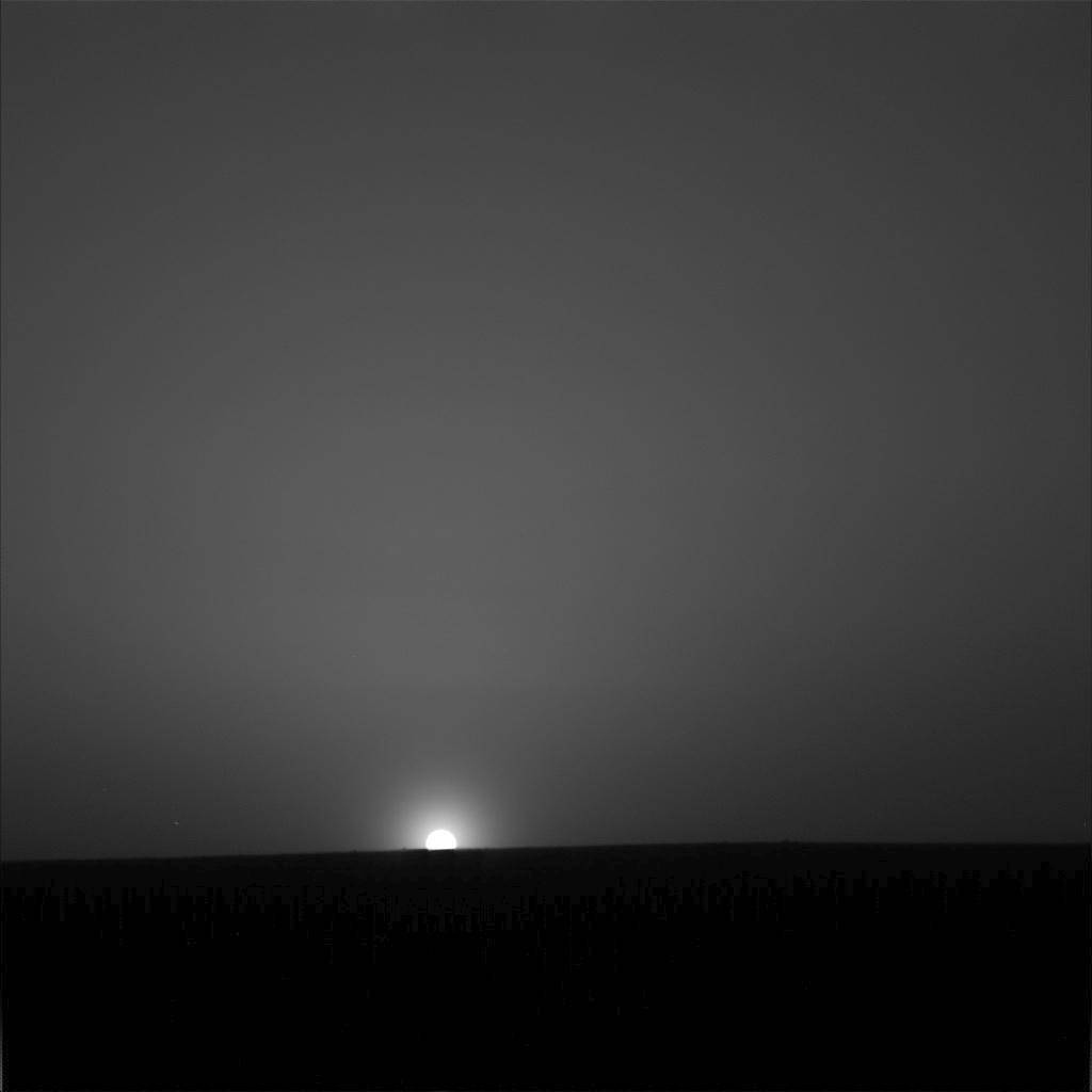Black and white image of a sunrise on Mars