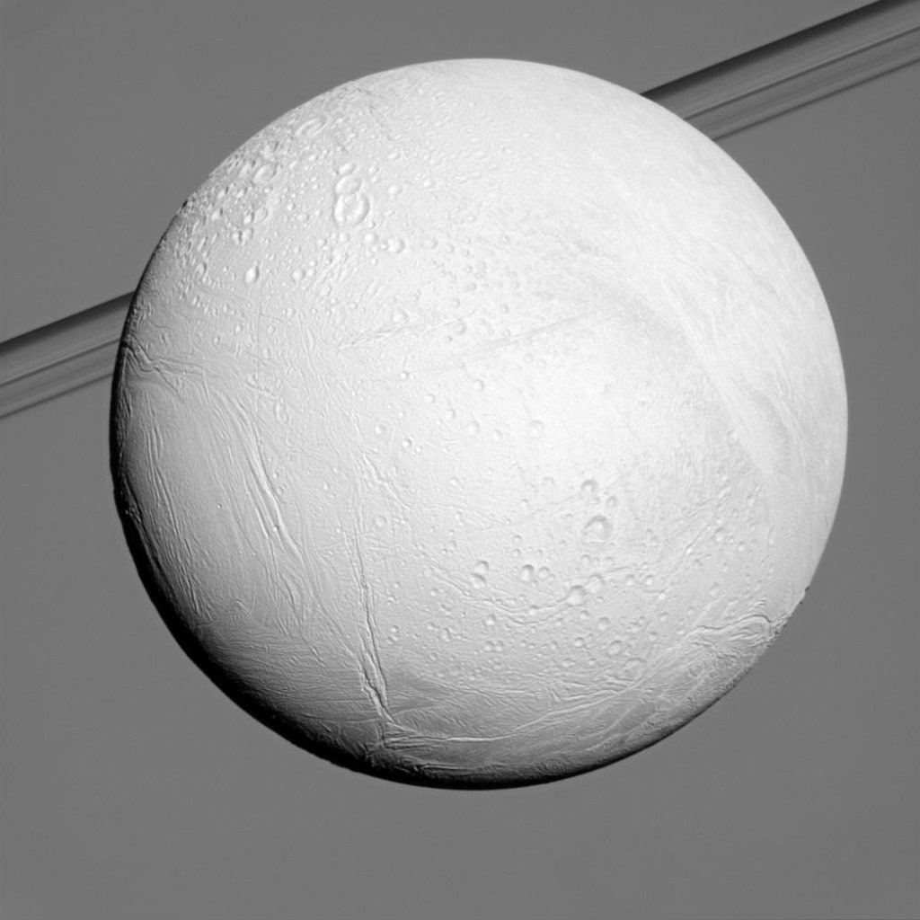 Black and white image of Enceladus