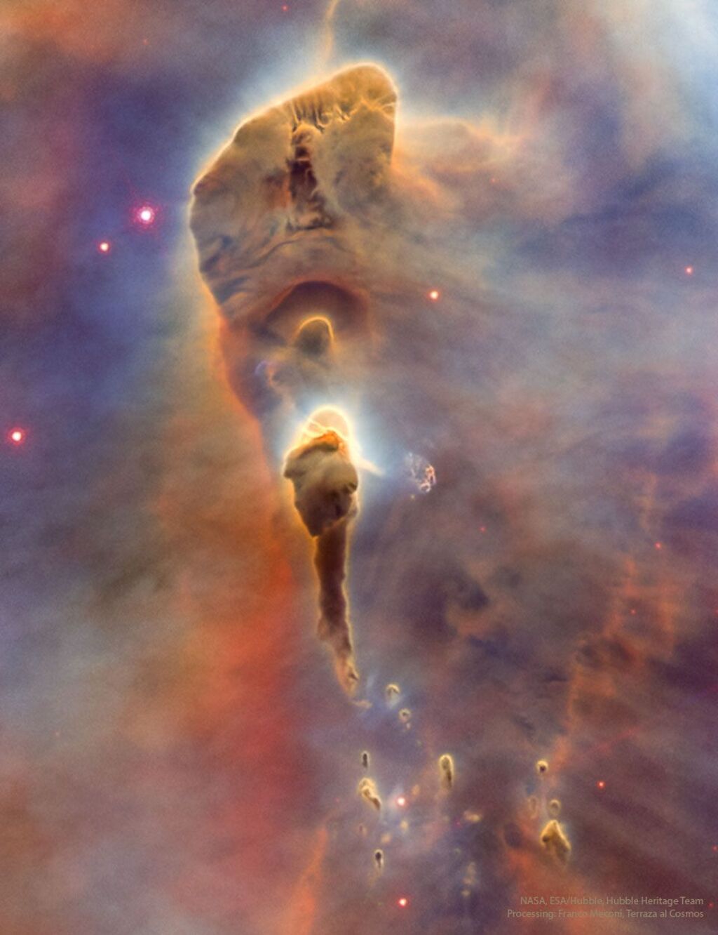 Beautiful green, blues, purples, oranges, and reds of the Carina Nebula