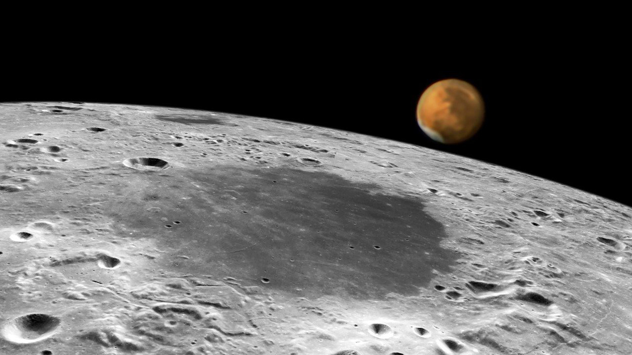 Moon with Mars in the background