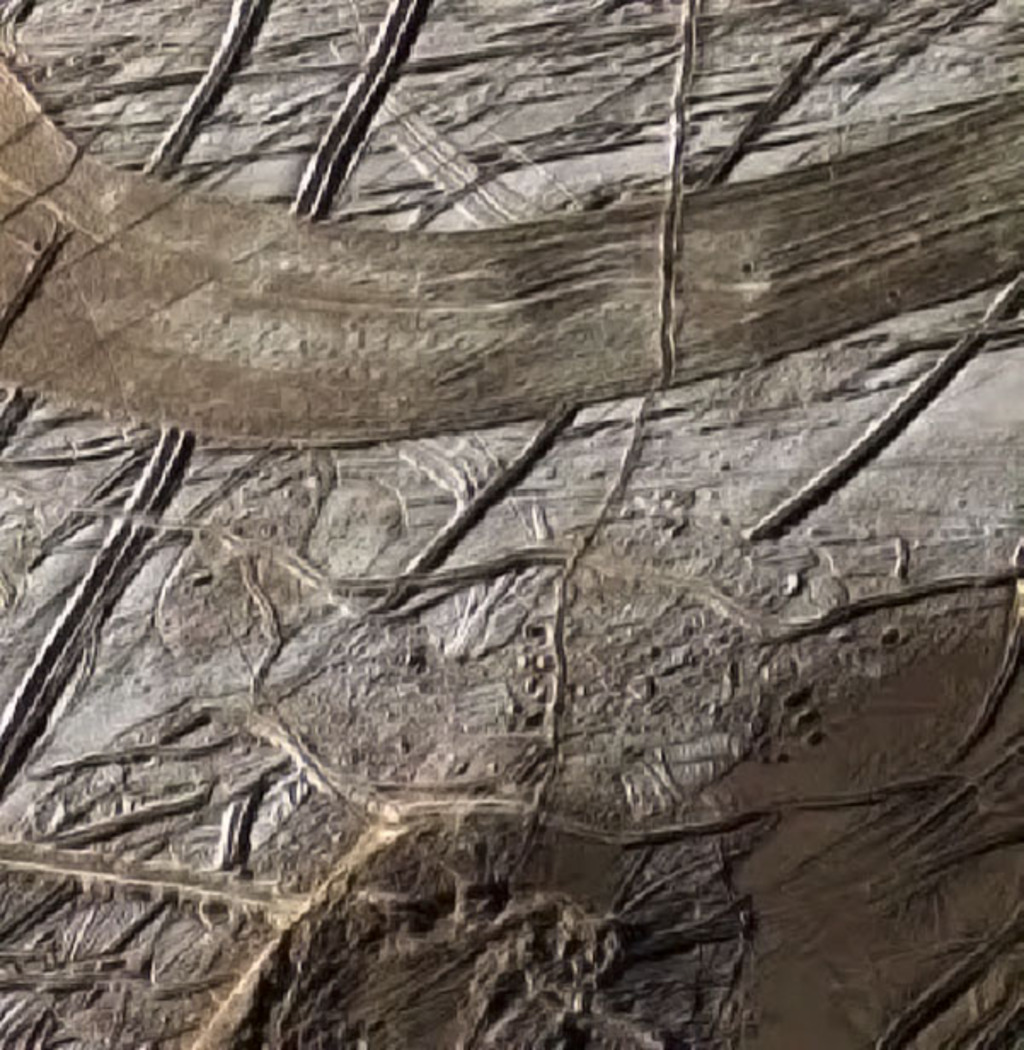 close up image of the various textures on Europa