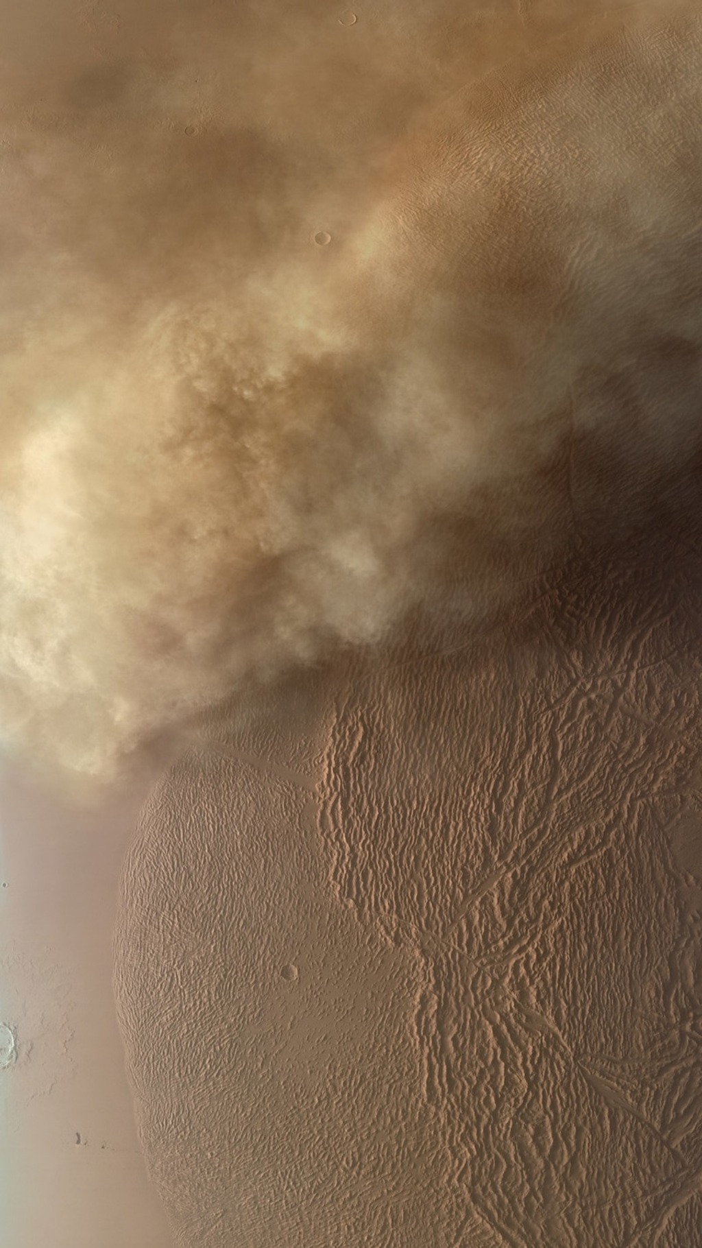 Orange dust storm from above the surface of Mars
