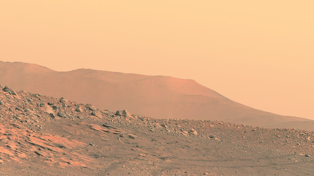 Orange and rocky surface landscape of Mars