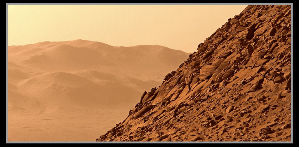 close up of a red rocky hill side on Mars