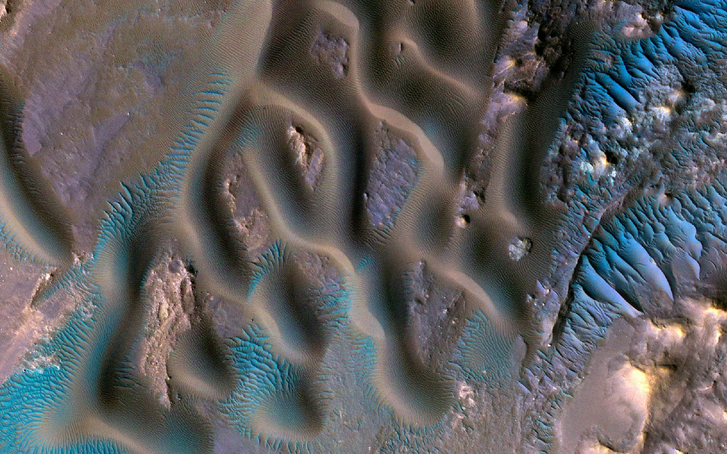 Blue Ripples on the Red Planet