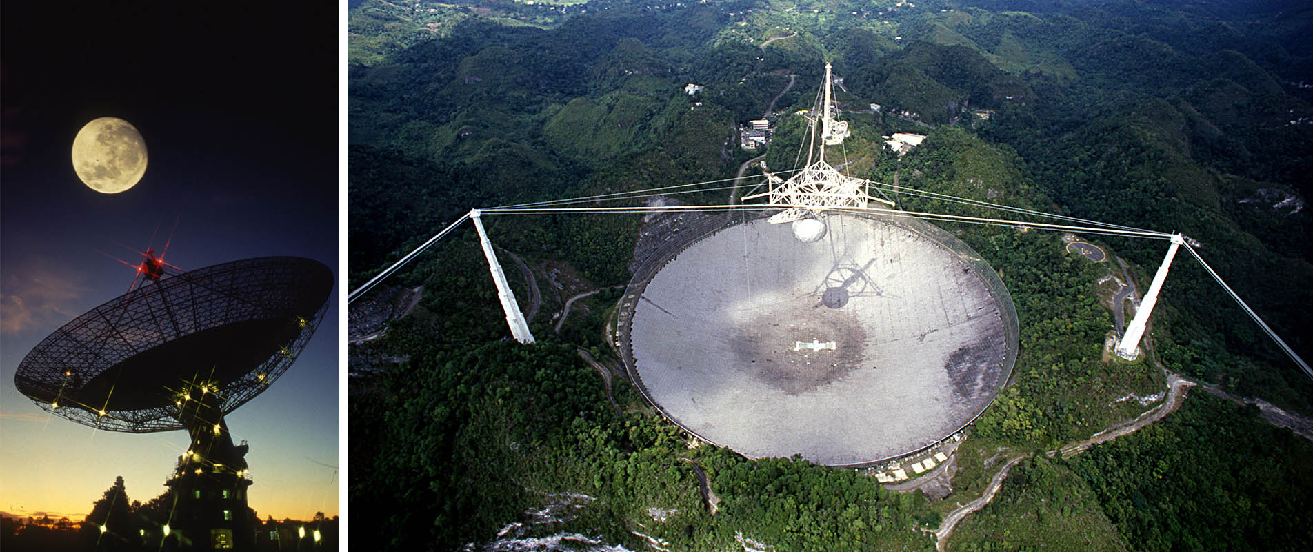 The 64-meter Parkes antenna and Arecibo antenna in Puerto Rico