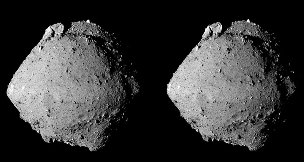 black and white comparison images of the asteroid