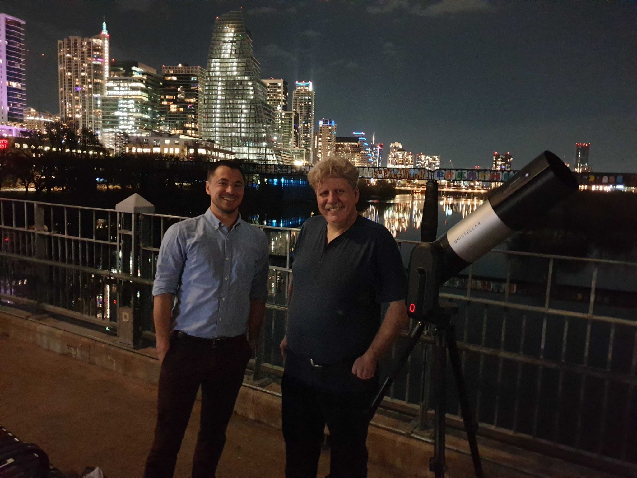 Tom Esposito (left), Unistellar Space Science Principal, with Mike Primm, one of the Unistellar Citizen Astronomers who detected the exoplanet transit.