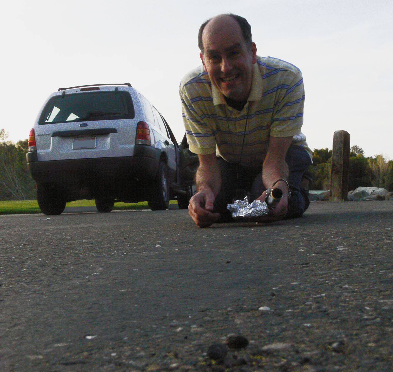 Peter Jenniskens collecting meteorite fragments with aluminum foil