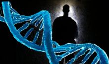 DNA strand against a black shadow figure