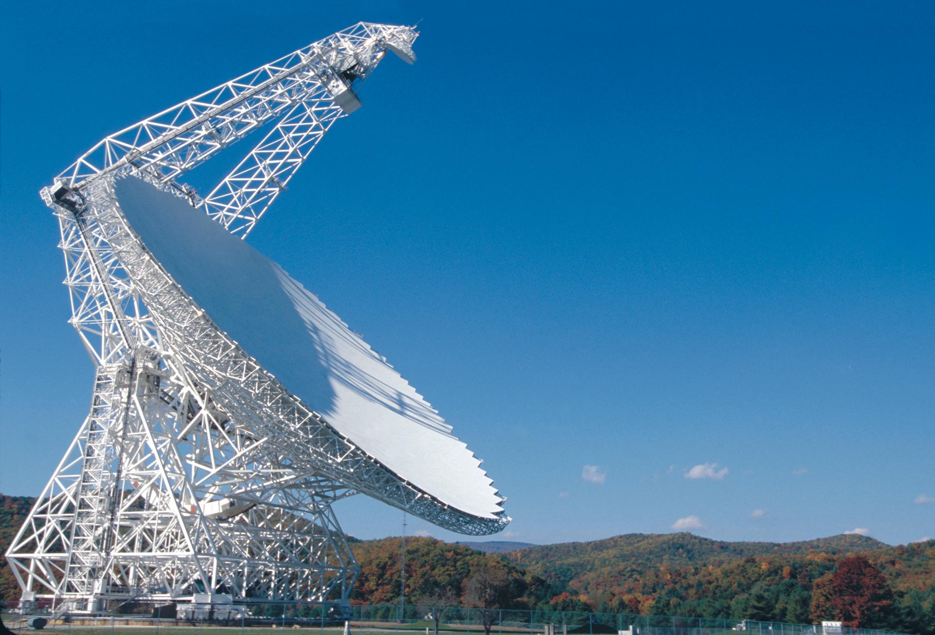 Image of the Green Bank Telescope in West Virginia. It's diameter is about 328 feet.