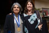 Recipient of the Carl Sagan Center's Director Award, Uma Gorti with Scientist and co-chair of the SETI Institute Astrobiology and Biogeosciences Science Council, Janice Bishop
