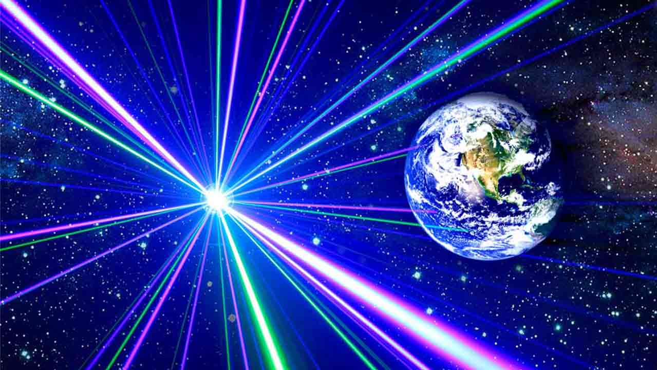 lasers shooting from space toward Earth